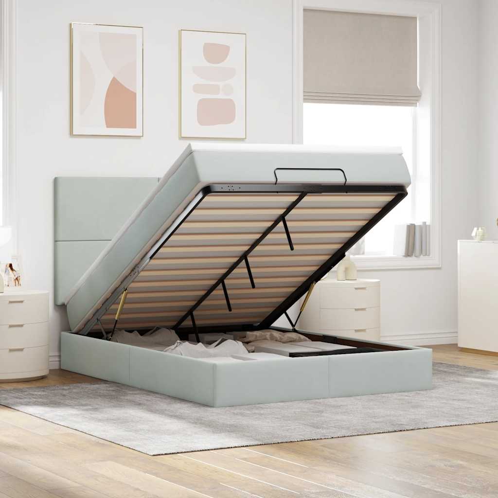 Ottoman bed met matrassen en LED's 140x190cm fluweel lichtgrijs is nu te koop bij PeponiXL, paradijselijk wonen!