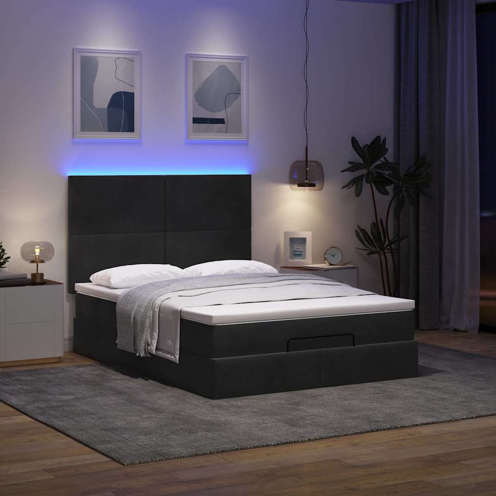 Ottoman bed met matrassen en LED's 140x190cm fluweel zwart is nu te koop bij PeponiXL, paradijselijk wonen!