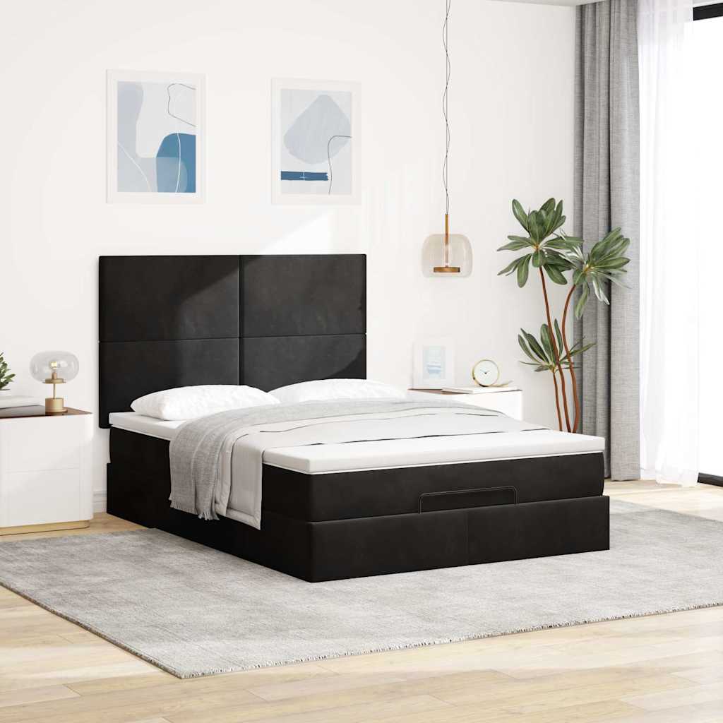 Ottoman bed met matrassen en LED's 140x190cm fluweel zwart is nu te koop bij PeponiXL, paradijselijk wonen!