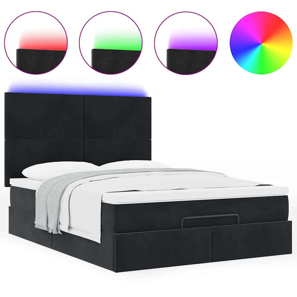 Ottoman bed met matrassen en LED's 140x190cm fluweel zwart is nu te koop bij PeponiXL, paradijselijk wonen!