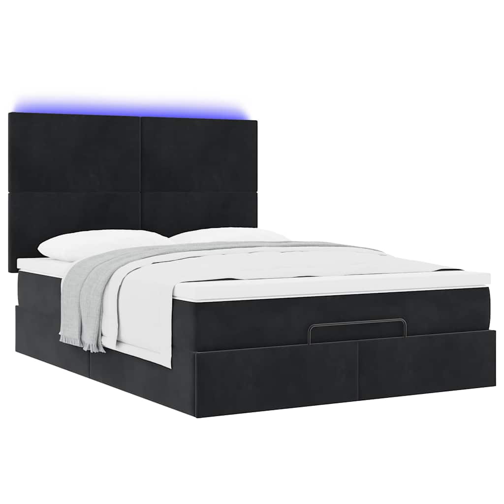 Ottoman bed met matrassen en LED's 140x190cm fluweel zwart is nu te koop bij PeponiXL, paradijselijk wonen!