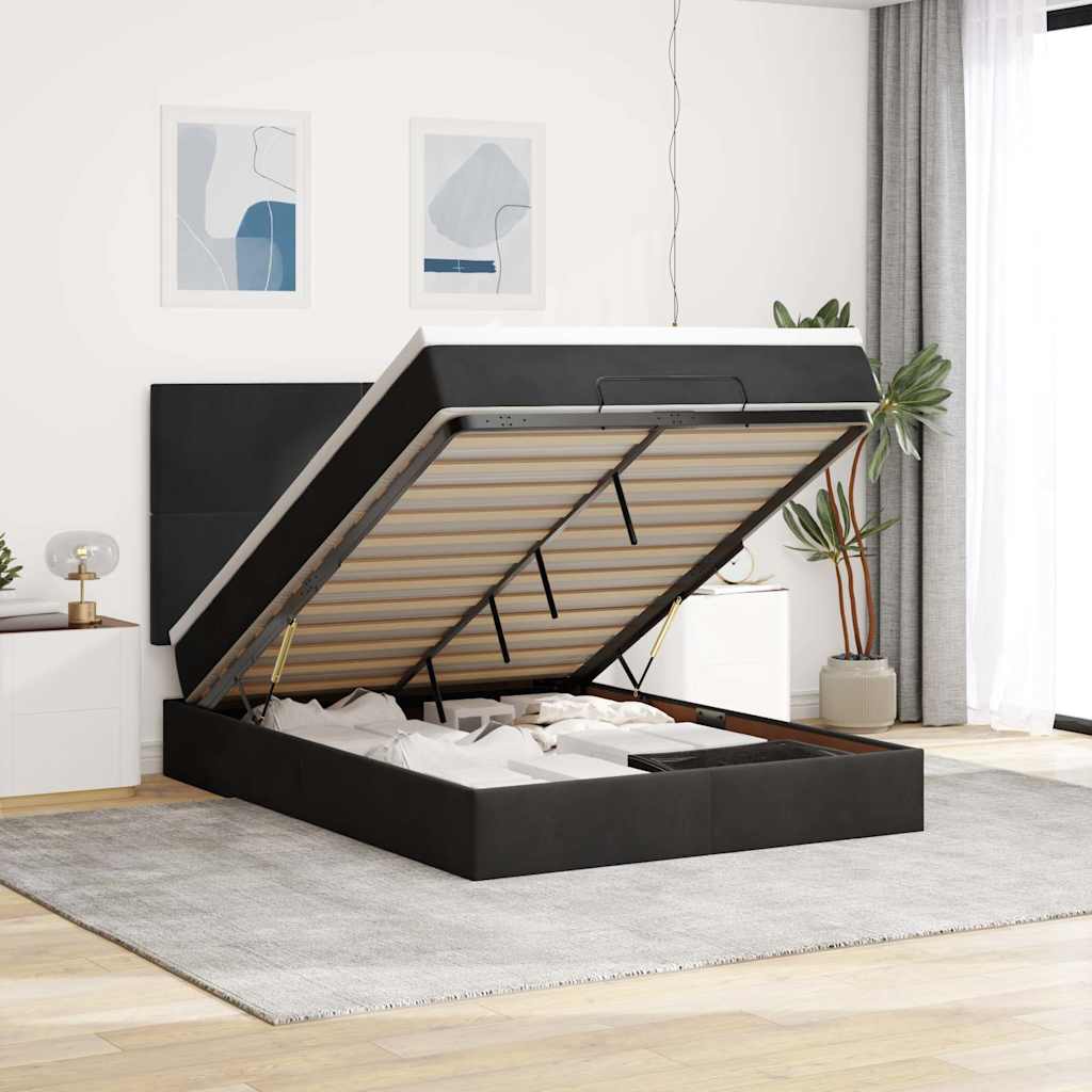 Ottoman bed met matrassen en LED's 140x190cm fluweel zwart is nu te koop bij PeponiXL, paradijselijk wonen!