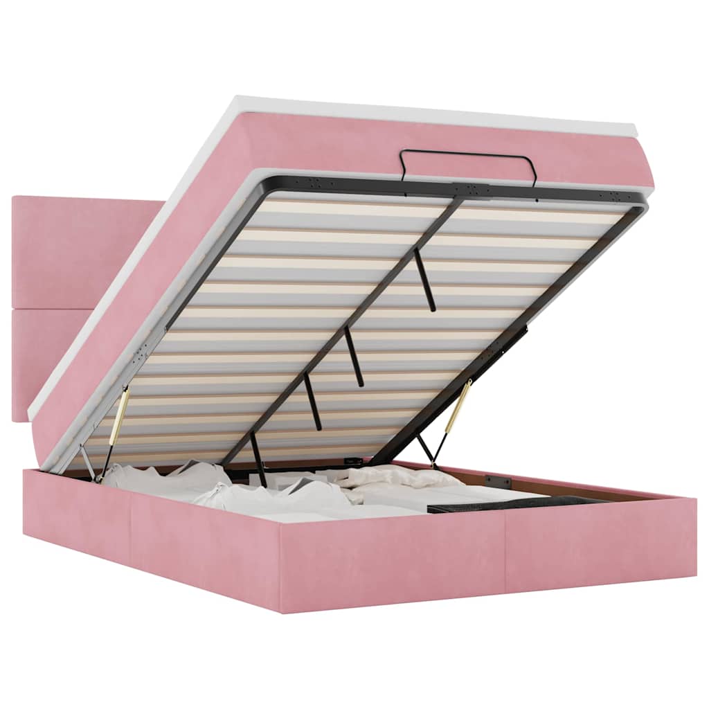 Ottoman bed met matrassen en LED's 140x190cm fluweel roze is nu te koop bij PeponiXL, paradijselijk wonen!