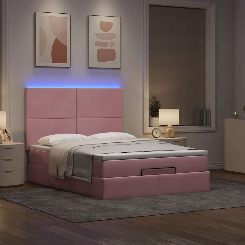 Ottoman bed met matrassen en LED's 140x190cm fluweel roze is nu te koop bij PeponiXL, paradijselijk wonen!