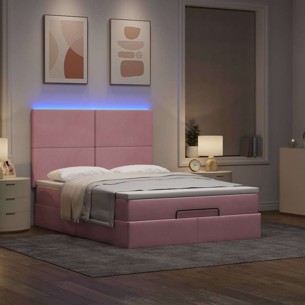 Ottoman bed met matrassen en LED's 140x200cm fluweel roze is nu te koop bij PeponiXL, paradijselijk wonen!