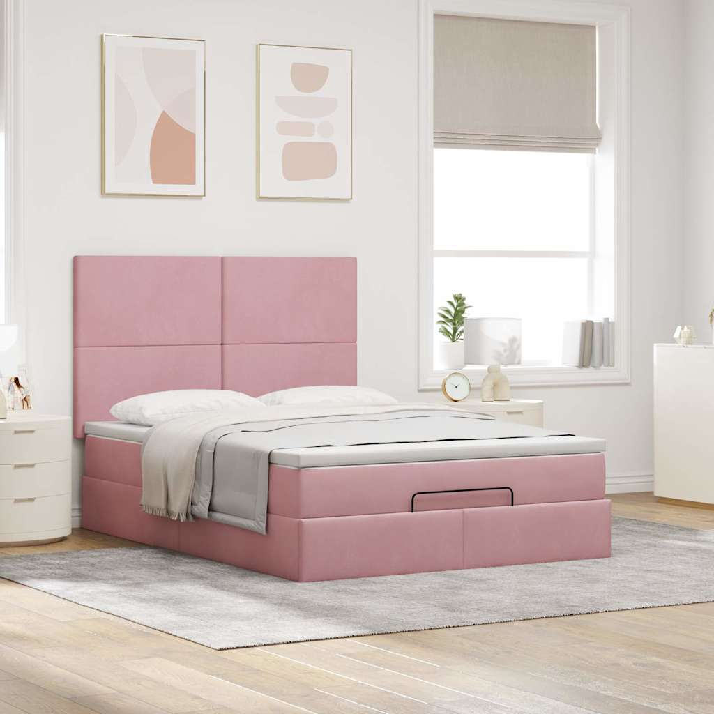 Ottoman bed met matrassen en LED's 140x200cm fluweel roze is nu te koop bij PeponiXL, paradijselijk wonen!