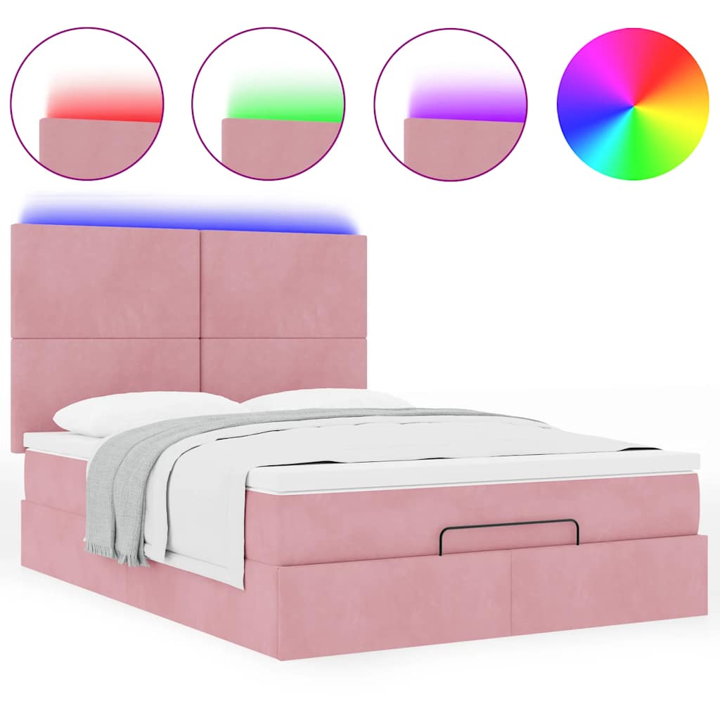 Ottoman bed met matrassen en LED's 140x200cm fluweel roze is nu te koop bij PeponiXL, paradijselijk wonen!