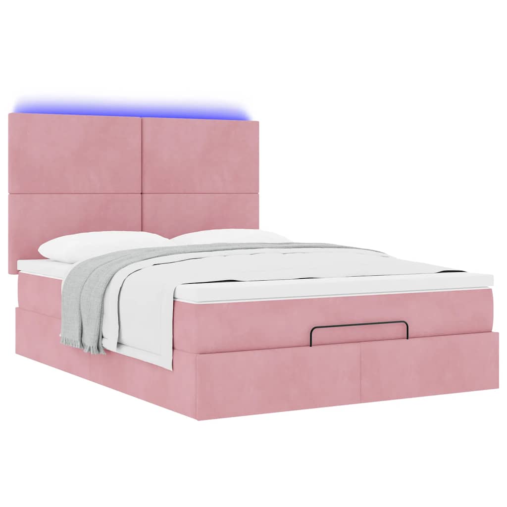 Ottoman bed met matrassen en LED's 140x200cm fluweel roze is nu te koop bij PeponiXL, paradijselijk wonen!