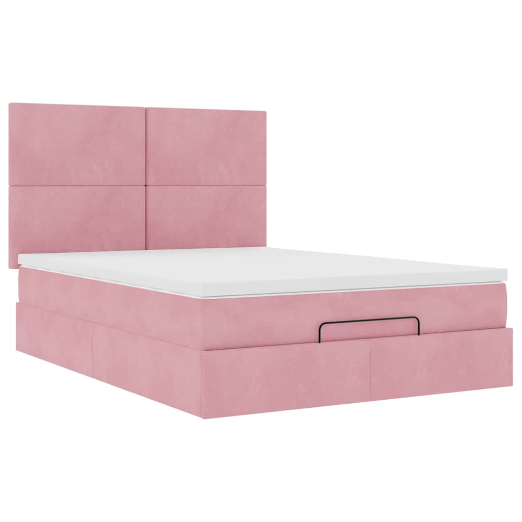 Ottoman bed met matrassen en LED's 140x200cm fluweel roze is nu te koop bij PeponiXL, paradijselijk wonen!