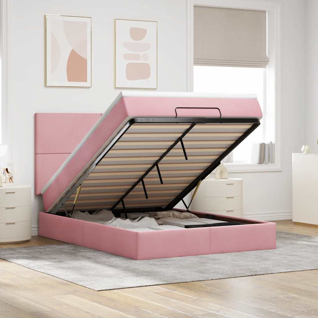 Ottoman bed met matrassen en LED's 140x200cm fluweel roze is nu te koop bij PeponiXL, paradijselijk wonen!