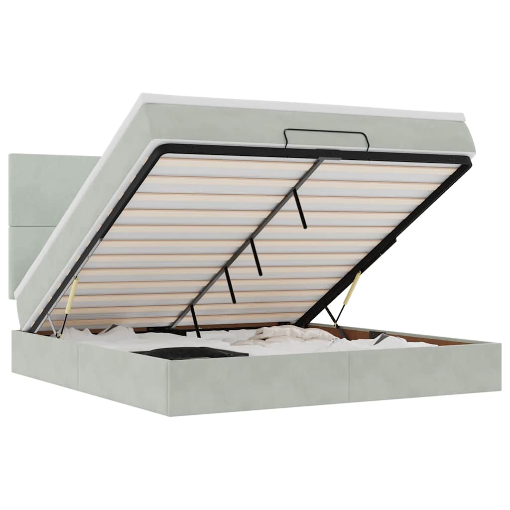 Ottoman bed met matrassen en LED's 160x200cm fluweel lichtgrijs is nu te koop bij PeponiXL, paradijselijk wonen!