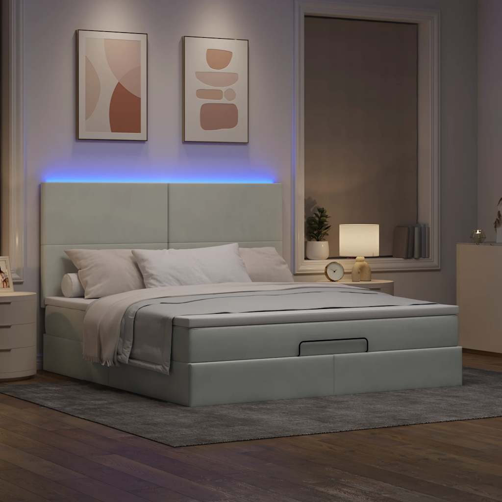 Ottoman bed met matrassen en LED's 160x200cm fluweel lichtgrijs is nu te koop bij PeponiXL, paradijselijk wonen!
