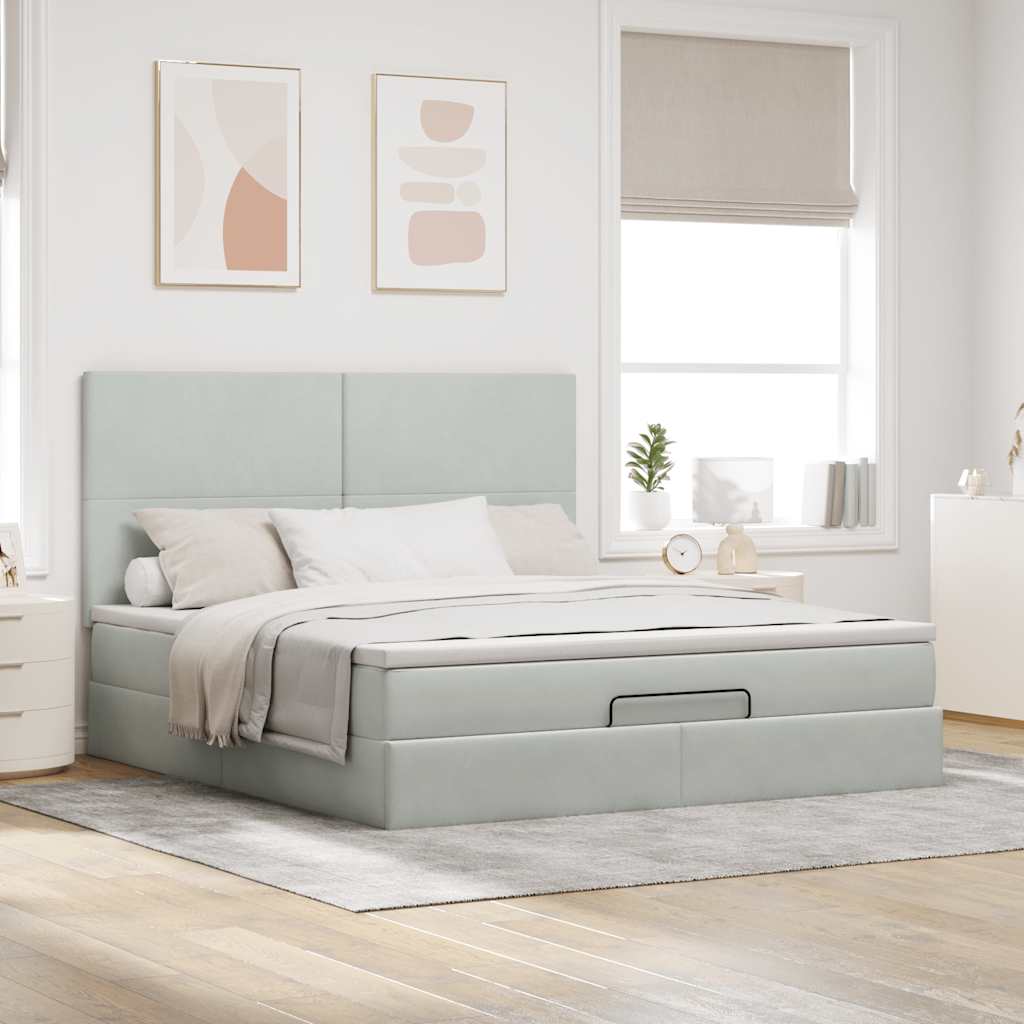 Ottoman bed met matrassen en LED's 160x200cm fluweel lichtgrijs is nu te koop bij PeponiXL, paradijselijk wonen!
