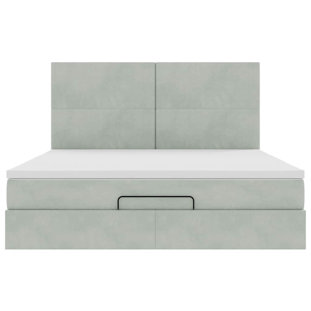 Ottoman bed met matrassen en LED's 160x200cm fluweel lichtgrijs is nu te koop bij PeponiXL, paradijselijk wonen!