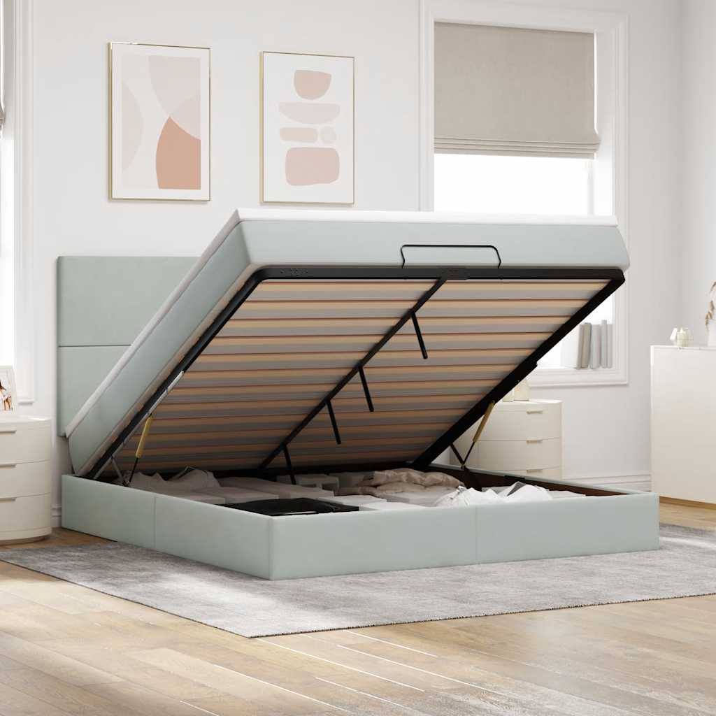 Ottoman bed met matrassen en LED's 160x200cm fluweel lichtgrijs is nu te koop bij PeponiXL, paradijselijk wonen!