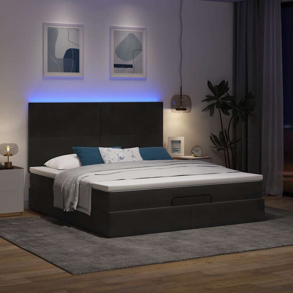 Ottoman bed met matrassen en LED's 160x200cm fluweel zwart is nu te koop bij PeponiXL, paradijselijk wonen!