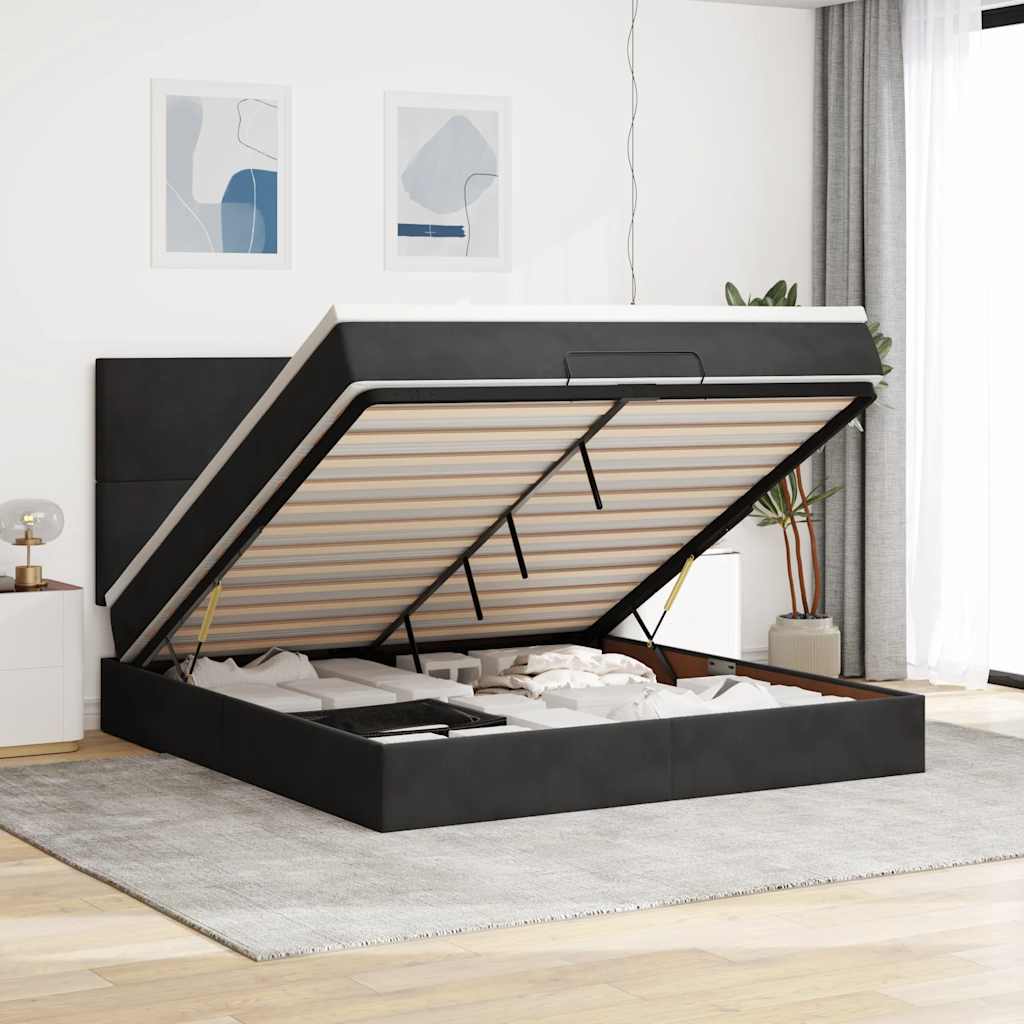 Ottoman bed met matrassen en LED's 160x200cm fluweel zwart is nu te koop bij PeponiXL, paradijselijk wonen!