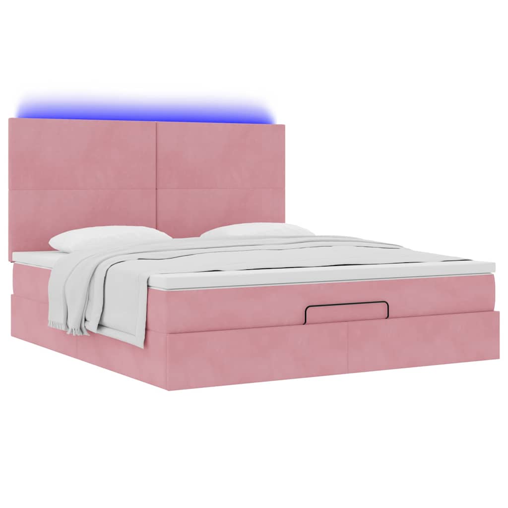 Ottoman bed met matrassen en LED's 160x200cm fluweel roze is nu te koop bij PeponiXL, paradijselijk wonen!