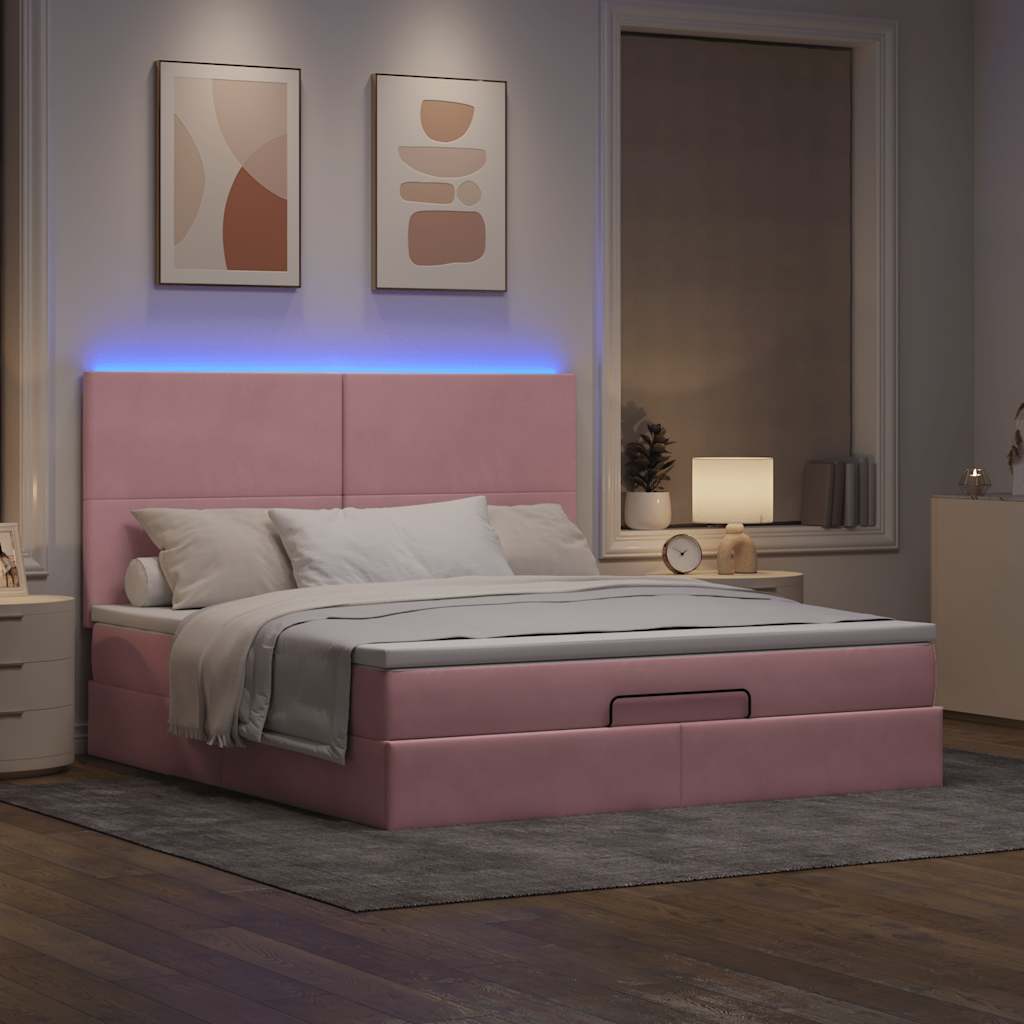 Ottoman bed met matrassen en LED's 180x200cm fluweel roze is nu te koop bij PeponiXL, paradijselijk wonen!