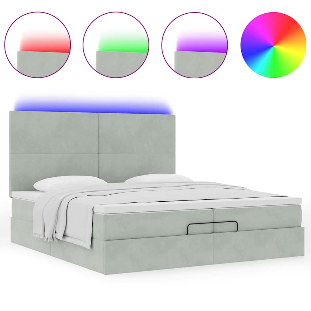 Ottoman bed met matrassen en LED's 200x200cm fluweel lichtgrijs is nu te koop bij PeponiXL, paradijselijk wonen!