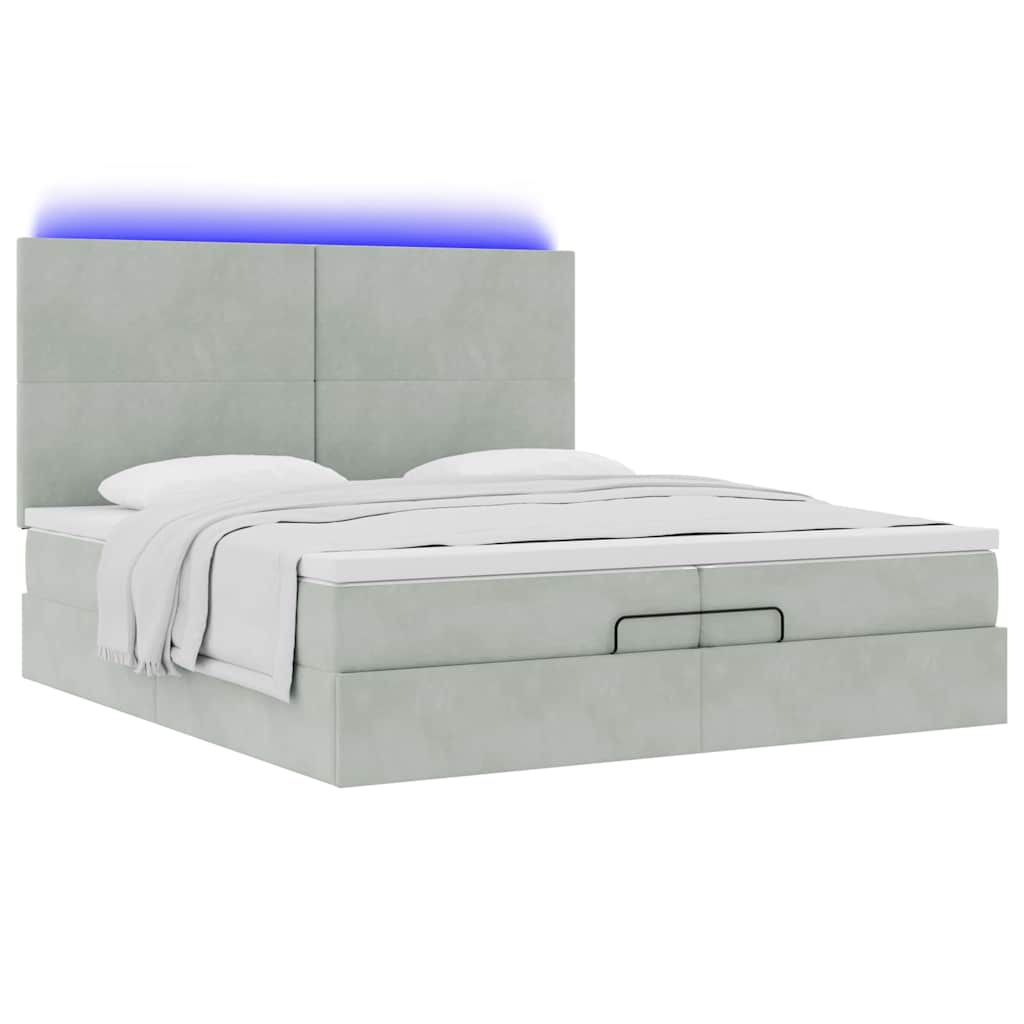 Ottoman bed met matrassen en LED's 200x200cm fluweel lichtgrijs is nu te koop bij PeponiXL, paradijselijk wonen!