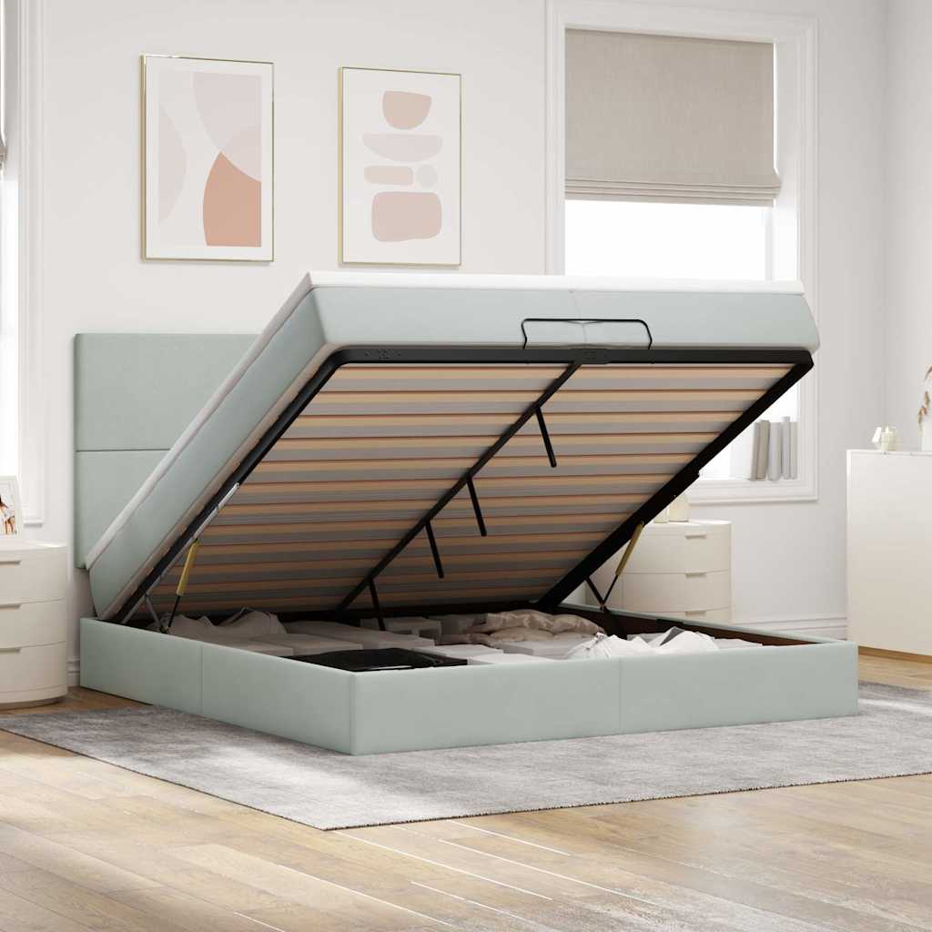 Ottoman bed met matrassen en LED's 200x200cm fluweel lichtgrijs is nu te koop bij PeponiXL, paradijselijk wonen!