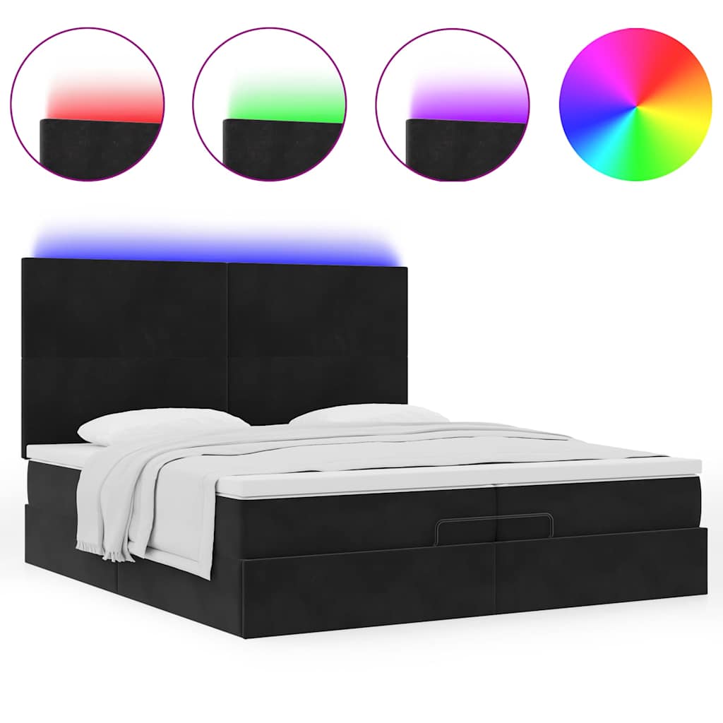 Ottoman bed met matrassen en LED's 200x200cm fluweel zwart is nu te koop bij PeponiXL, paradijselijk wonen!