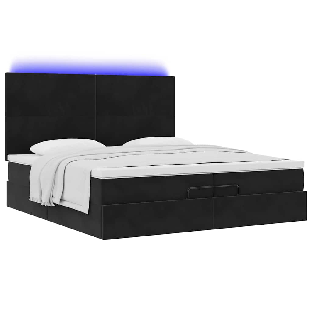 Ottoman bed met matrassen en LED's 200x200cm fluweel zwart is nu te koop bij PeponiXL, paradijselijk wonen!