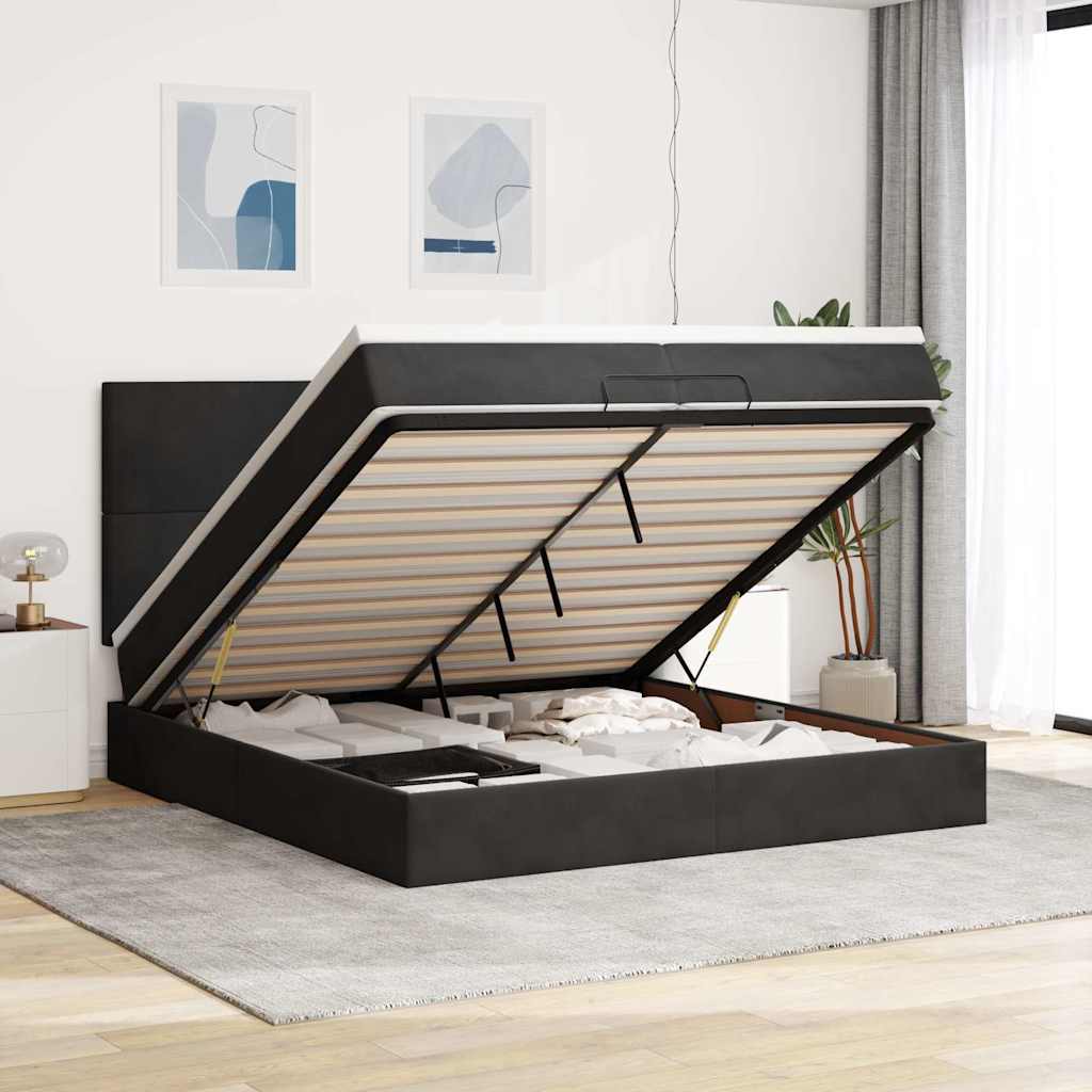 Ottoman bed met matrassen en LED's 200x200cm fluweel zwart is nu te koop bij PeponiXL, paradijselijk wonen!
