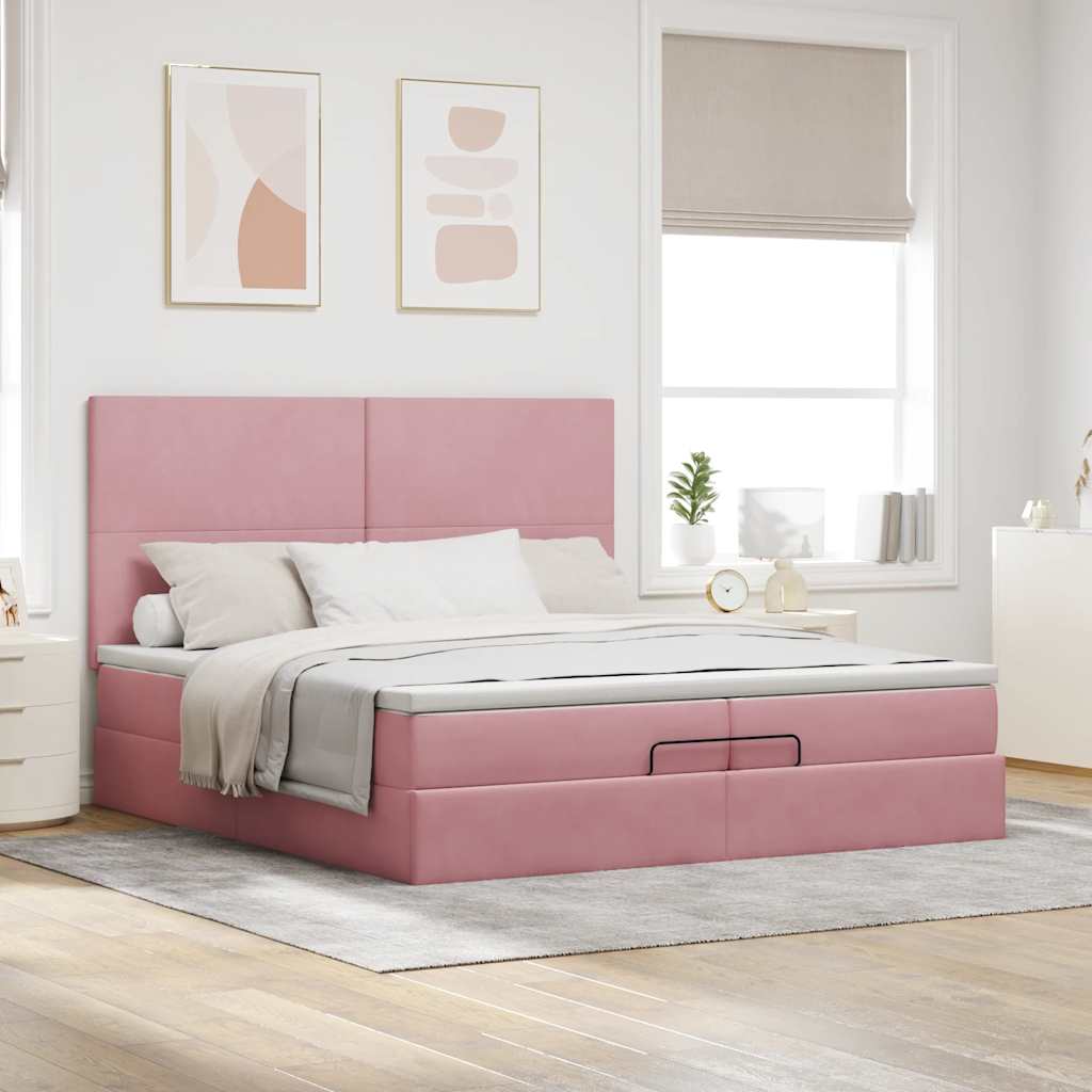 Ottoman bed met matrassen en LED's 200x200cm fluweel roze is nu te koop bij PeponiXL, paradijselijk wonen!