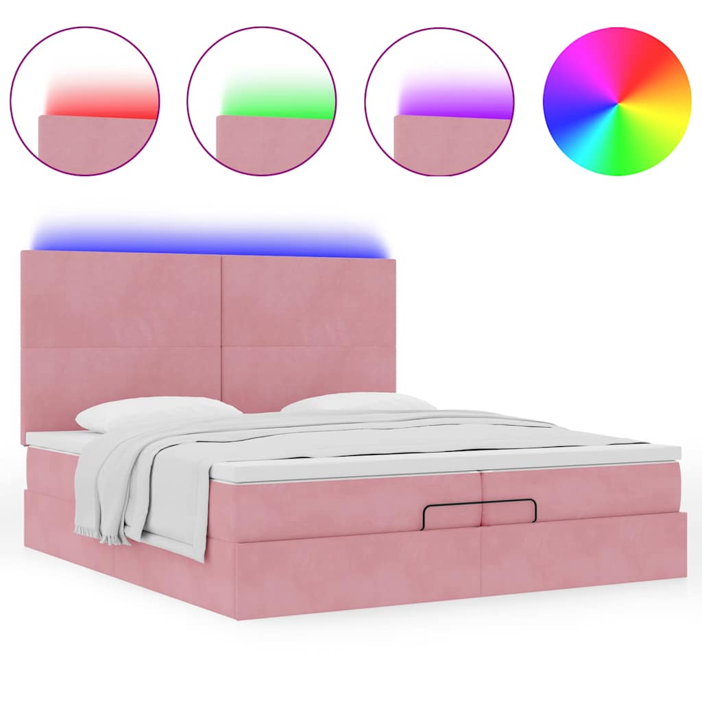 Ottoman bed met matrassen en LED's 200x200cm fluweel roze is nu te koop bij PeponiXL, paradijselijk wonen!