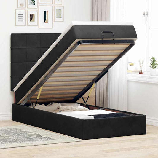 Ottoman bed met matrassen en LED's 80x200cm fluweel zwart is nu te koop bij PeponiXL, paradijselijk wonen!