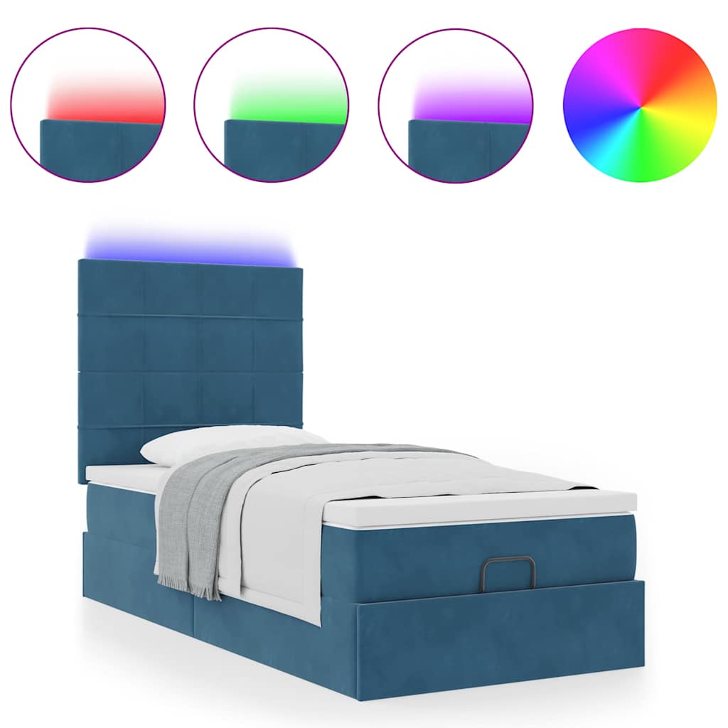 Ottoman bed met matrassen en LED's 80x200cm fluweel donkerblauw is nu te koop bij PeponiXL, paradijselijk wonen!
