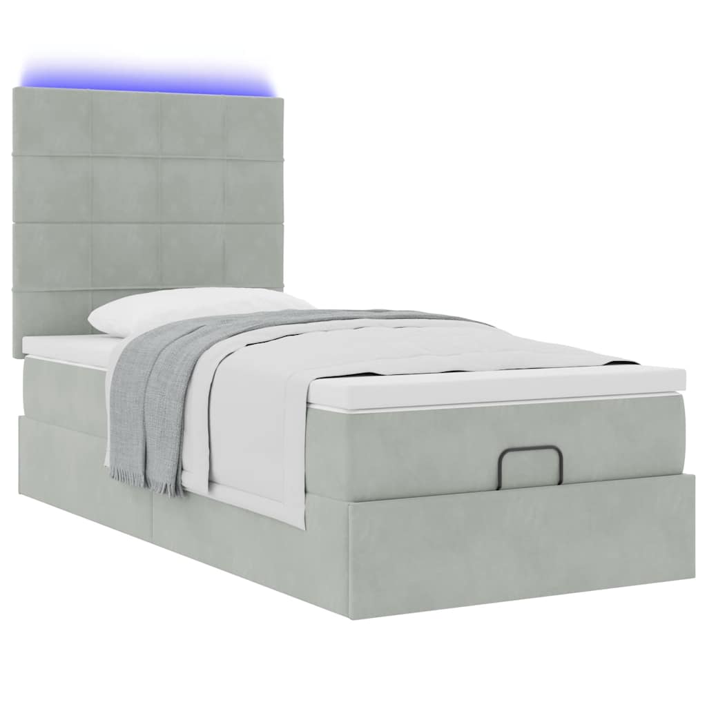 Ottoman bed met matrassen en LED's 90x190cm fluweel lichtgrijs is nu te koop bij PeponiXL, paradijselijk wonen!