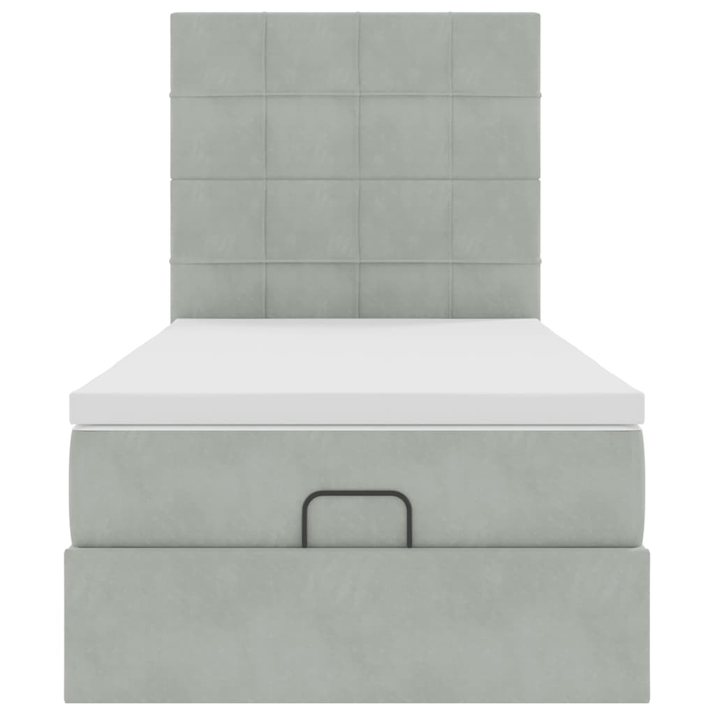Ottoman bed met matrassen en LED's 90x190cm fluweel lichtgrijs is nu te koop bij PeponiXL, paradijselijk wonen!