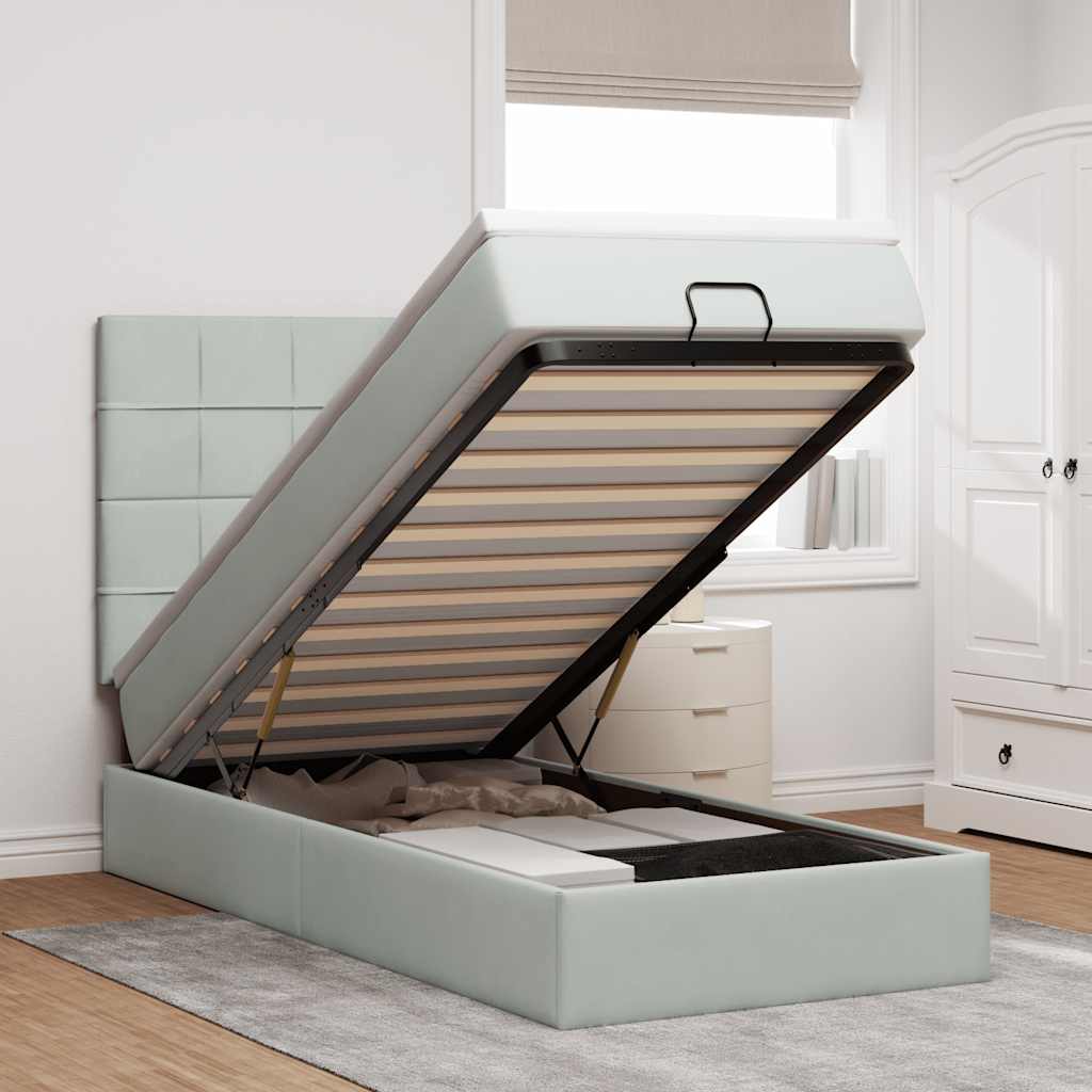 Ottoman bed met matrassen en LED's 90x190cm fluweel lichtgrijs is nu te koop bij PeponiXL, paradijselijk wonen!