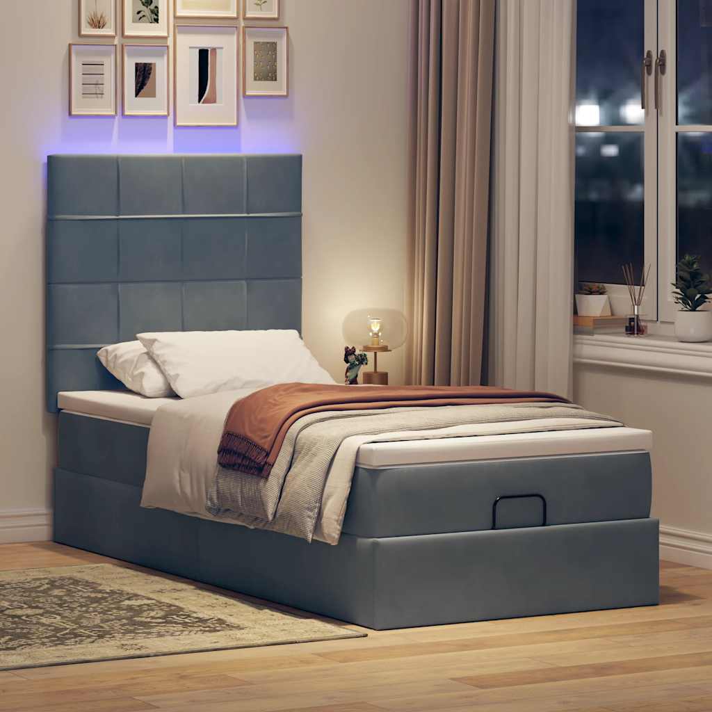Ottoman bed met matrassen en LED's 90x190cm fluweel donkergrijs is nu te koop bij PeponiXL, paradijselijk wonen!