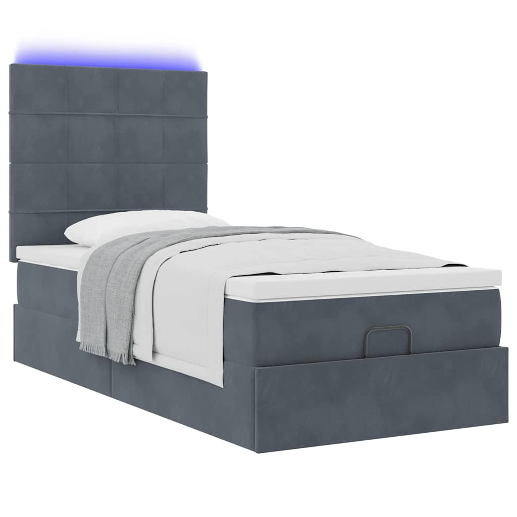 Ottoman bed met matrassen en LED's 90x190cm fluweel donkergrijs is nu te koop bij PeponiXL, paradijselijk wonen!