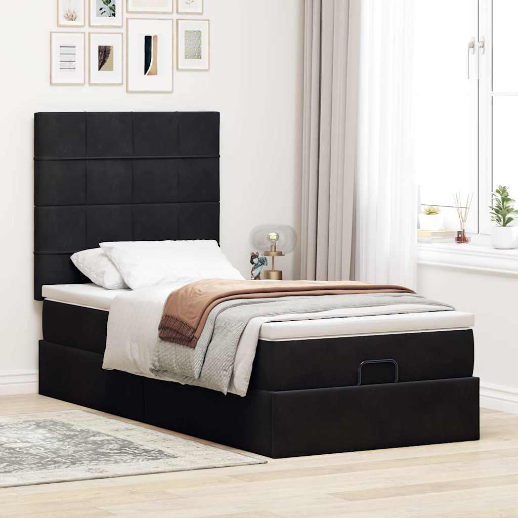 Ottoman bed met matrassen en LED's 90x190cm fluweel zwart is nu te koop bij PeponiXL, paradijselijk wonen!
