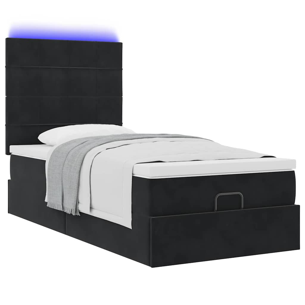 Ottoman bed met matrassen en LED's 90x190cm fluweel zwart is nu te koop bij PeponiXL, paradijselijk wonen!