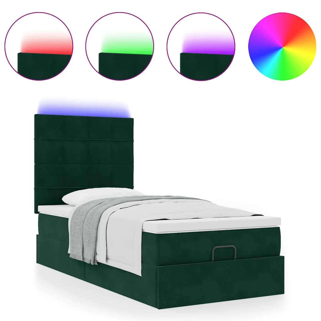 Ottoman bed met matrassen en LED's 90x190cm fluweel donkergroen is nu te koop bij PeponiXL, paradijselijk wonen!