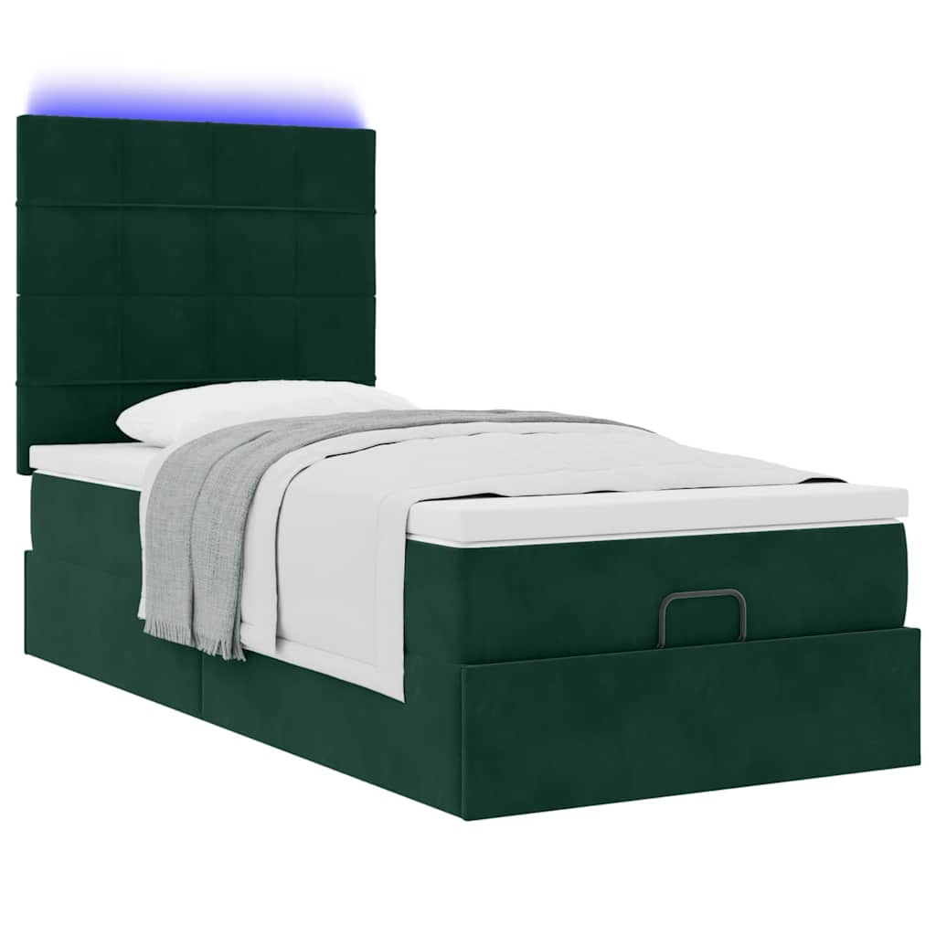 Ottoman bed met matrassen en LED's 90x190cm fluweel donkergroen is nu te koop bij PeponiXL, paradijselijk wonen!