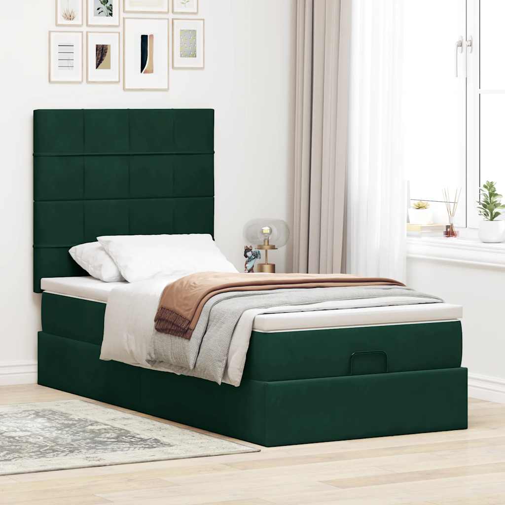 Ottoman bed met matrassen en LED's 90x190cm fluweel donkergroen is nu te koop bij PeponiXL, paradijselijk wonen!