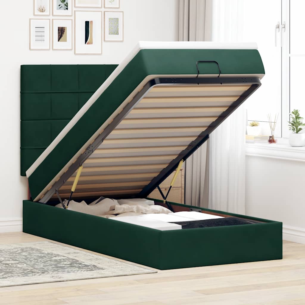 Ottoman bed met matrassen en LED's 90x190cm fluweel donkergroen is nu te koop bij PeponiXL, paradijselijk wonen!