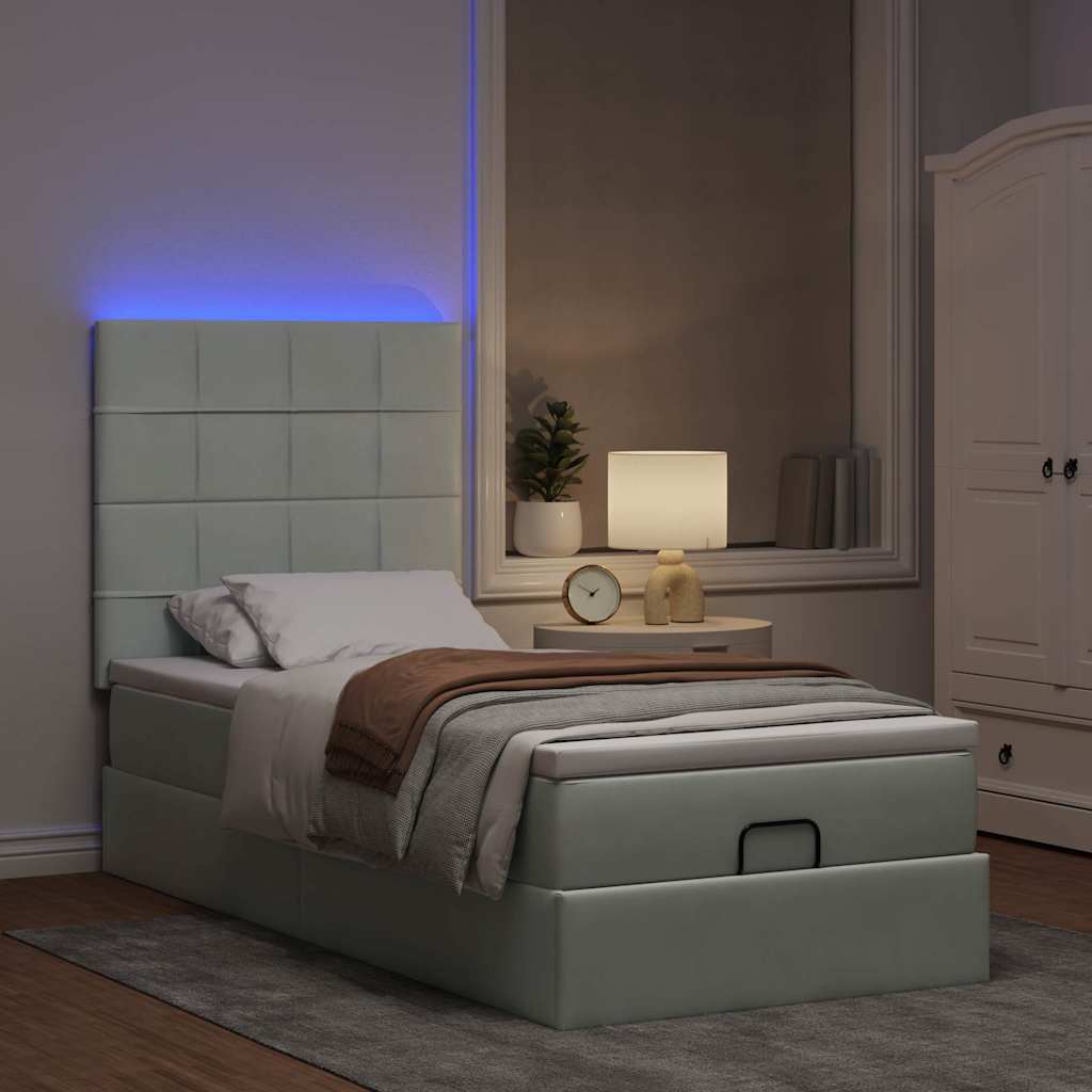 Ottoman bed met matrassen en LED's 90x200cm fluweel lichtgrijs is nu te koop bij PeponiXL, paradijselijk wonen!