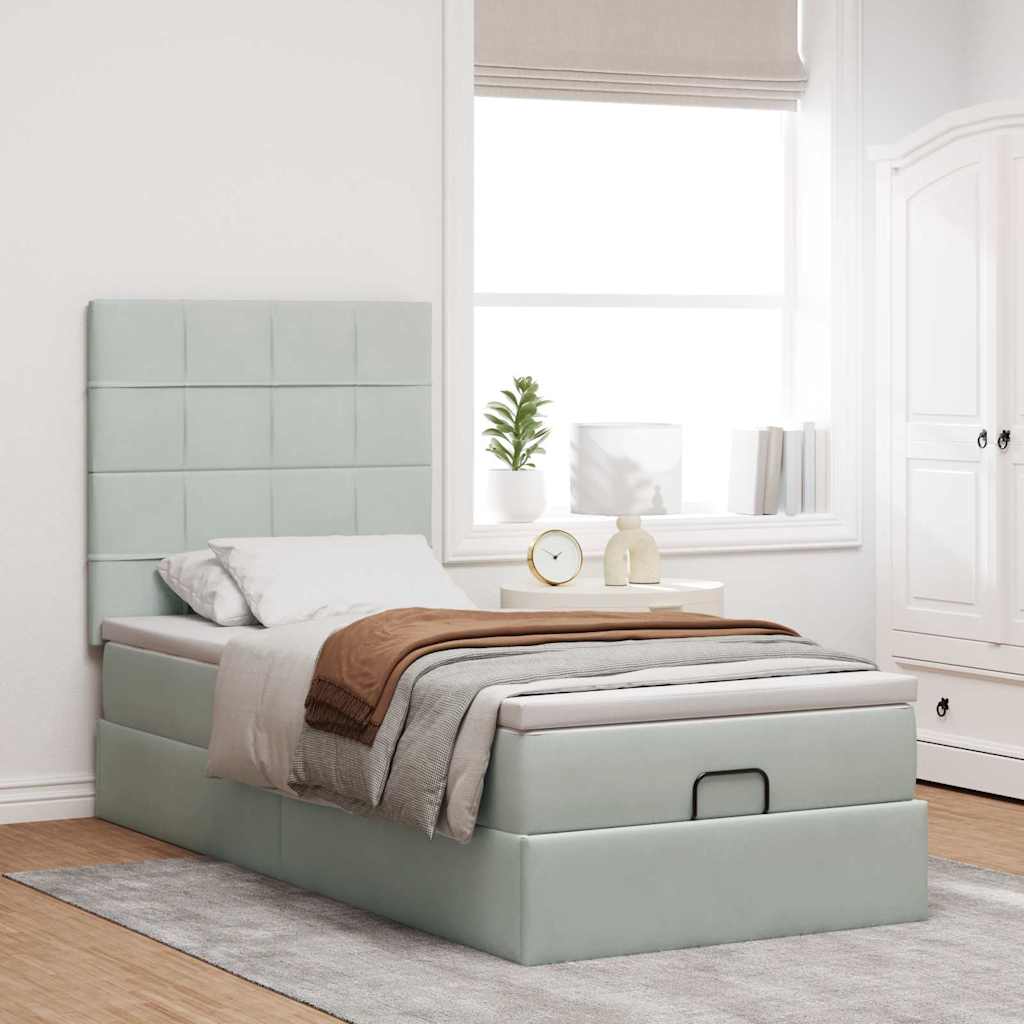 Ottoman bed met matrassen en LED's 90x200cm fluweel lichtgrijs is nu te koop bij PeponiXL, paradijselijk wonen!