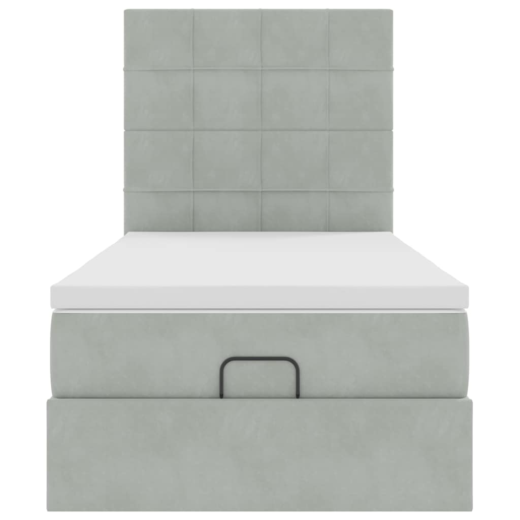 Ottoman bed met matrassen en LED's 90x200cm fluweel lichtgrijs is nu te koop bij PeponiXL, paradijselijk wonen!