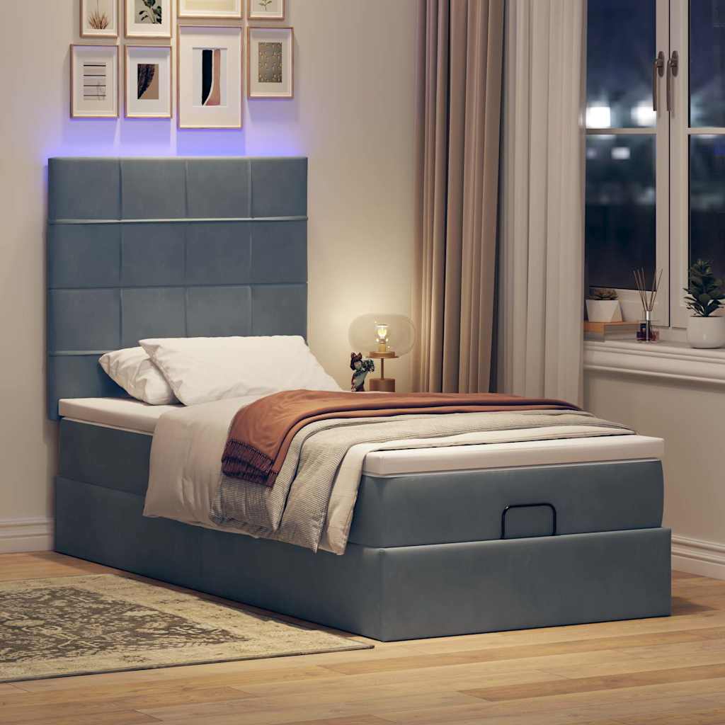 Ottoman bed met matrassen en LED's 90x200cm fluweel donkergrijs is nu te koop bij PeponiXL, paradijselijk wonen!