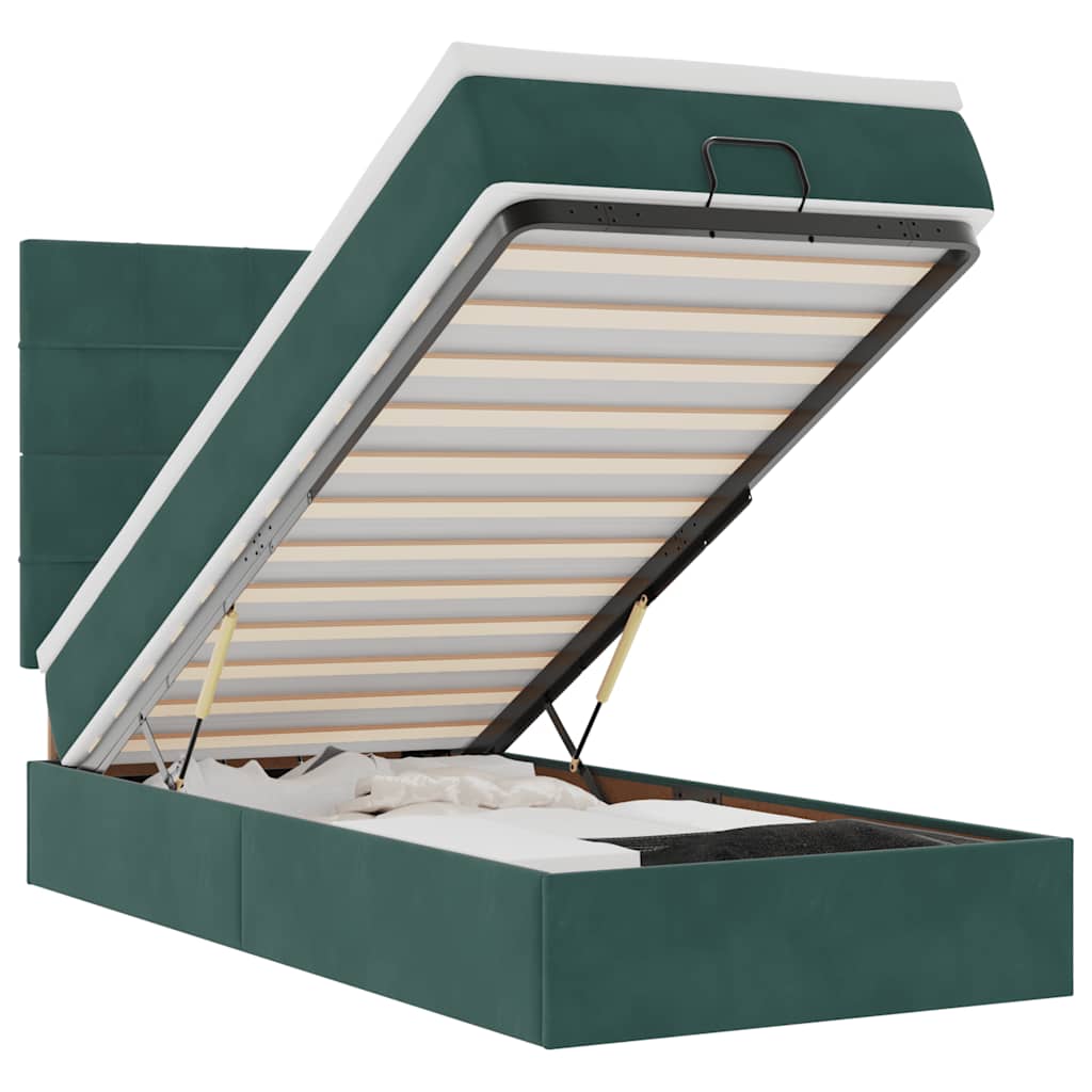 Ottoman bed met matrassen en LED's 90x200cm fluweel donkergroen is nu te koop bij PeponiXL, paradijselijk wonen!