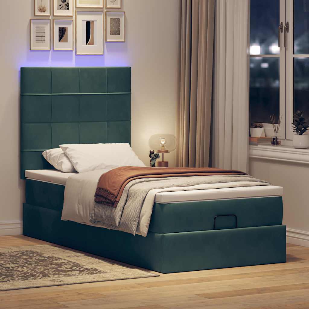 Ottoman bed met matrassen en LED's 90x200cm fluweel donkergroen is nu te koop bij PeponiXL, paradijselijk wonen!